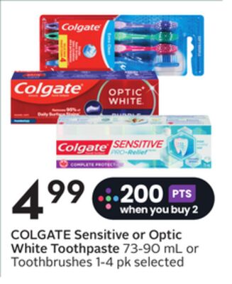 COLGATE Sensitive or Optic White Toothpaste 73-90 mL or Toothbrushes 1-4 pk selected
