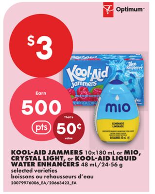 KOOL-AID JAMMERS, 10X180 ML OR MIO, CRYSTAL LIGHT, OR KOOL-AID LIQUID WATER ENHANCERS, 48 ML/24-56 G
