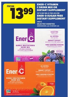 ENER-C VITAMIN C DRINK MIX OR DIETARY SUPPLEMENT, 30'S OR 160.5/163.8 G OR ENER-D SUGAR FREE DIETARY SUPPLEMENT, 146 G