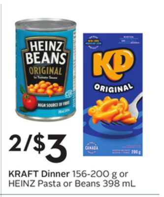 KRAFT Dinner 156-200 g or HEINZ Pasta or Beans 398 mL