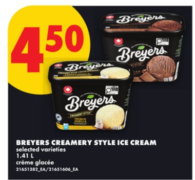 BREYERS CREAMERY STYLE ICE CREAM, 1.41 L