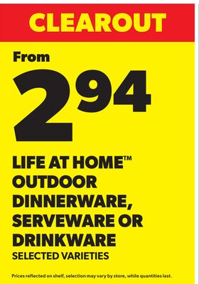 LIFE AT HOME™ OUTDOOR DINNERWARE, SERVEWARE OR DRINKWARE