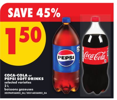 COCA-COLA or PEPSI SOFT DRINKS, 2 L