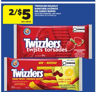 TWIZZLER OR JOLLY RANCHER LICORICE OR CANDY ROPES, 283-454 G