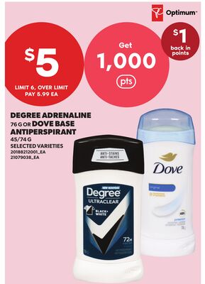 DEGREE ADRENALINE 76 G ON DOVE BASE ANTIPERSPIRANT 45/746 G