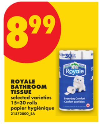 ROYALE BATHROOM TISSUE, 15=30 ROLLS