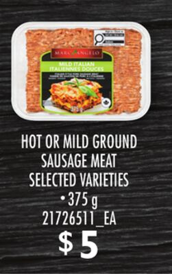 HOT OR MILD GROUND SAUSAGE MEAT, 375 G