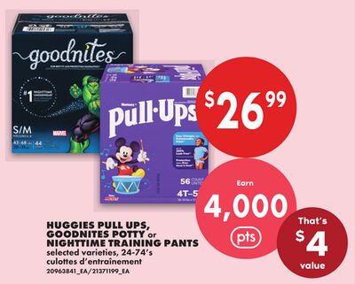 HUGGIES PULL-UPS, GOODNITES POTTY, OR NIGHTTIME TRAINING PANTS, 24-74'S