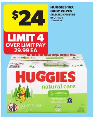 HUGGIES 16X BABY WIPES, 960-1152'S