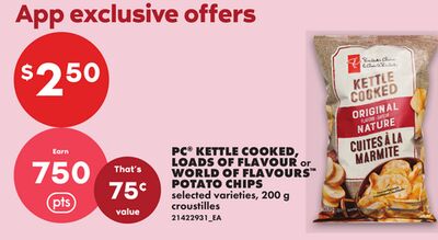 PC® KETTLE COOKED, LOADS OF FLAVOUR OR WORLD OF FLAVOURS™ POTATO CHIPS, 200 G