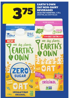 EARTH'S OWN OAT NON-DAIRY BEVERAGES, 1.75 L