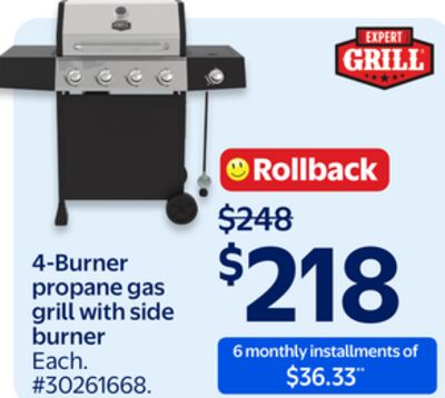 4-Burner propane gas grill with side burner