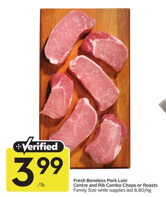 Fresh Boneless Pork Loin Centre and Rib Combo Chops or Roasts