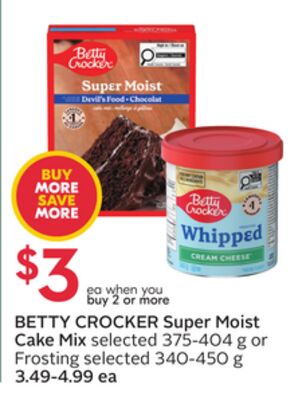 BETTY CROCKER Super Moist Cake Mix selected 375-404 g or Frosting selected 340-450 g