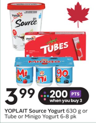 YOPLAIT Source Yogurt 630 g or Tube or Minigo Yogurt 6-8 pk