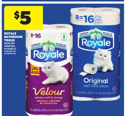 ROYALE BATHROOM TISSUE, 8=16 ROLLS