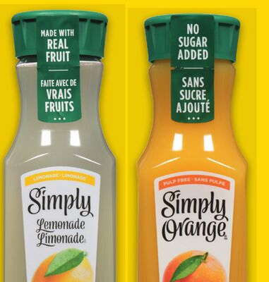 SIMPLY LEMONADE OR ORANGE JUICE, 340 ML
