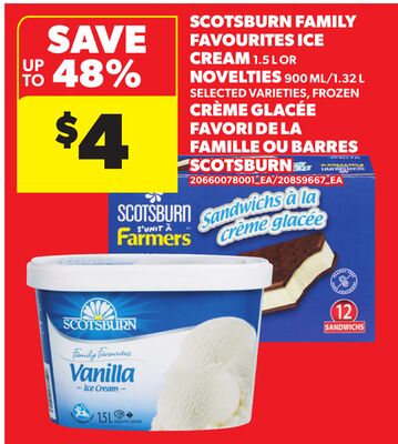 SCOTSBURN FAMILY FAVOURITES ICE CREAM, 1.5L OR NOVELTIES, 900 ML/1.32 L