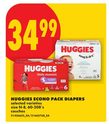 HUGGIES ECONO PACK DIAPERS, 60-208's