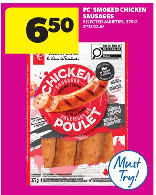 PC® SMOKED CHICKEN SAUSAGES, 375 G
