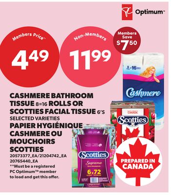 CASHMERE BATHROOM TISSUE, 8=16 ROLLS OR SCOTTIES FACIAL TISSUE, 6'S