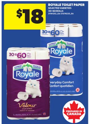 ROYALE TOILET PAPER, 30=60 ROLLS