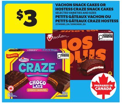 VACHON SNACK CAKES OR HOSTESS CRAZE SNACK CAKES