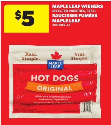 MAPLE LEAF WIENERS, 375 G
