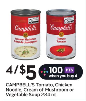 Tomato, Chicken Noodle, Cream of Mushroom or Vegetable Soup