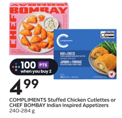 COMPLIMENTS Stuffed Chicken Cutlettes or CHEF BOMBAY Indian Inspired Appetizers