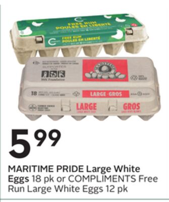 Large White Eggs 18 pk or COMPLIMENTS Free Run Large White Eggs 12 pk