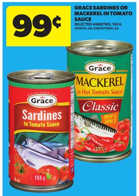 GRACE SARDINES OR MACKEREL IN TOMATO SAUCE, 155 G