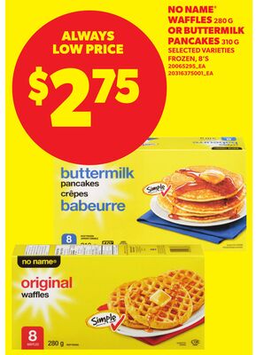 NO NAME® WAFFLES, 280 G OR BUTTERMILK PANCAKES, 310 G, 8'S