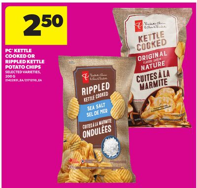 PC® KETTLE COOKED OR RIPPLED KETTLE POTATO CHIPS, 200 G