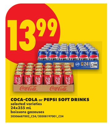 COCA-COLA OR PEPSI SOFT DRINKS, 24x355 ML