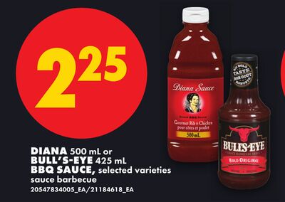 DIANA 500 mL or BULL'S-EYE 425 mL BBQ SAUCE