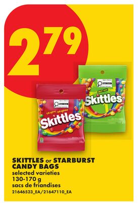 SKITTLES OR STARBURST CANDY BAGS, 130-170 G