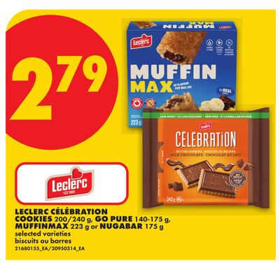 LECLERC CÉLÉBRATION COOKIES 200/240 g, GO PURE 140-175 g, MUFFINMAX 223 g or NUGABAR 175 g