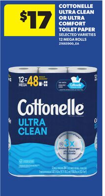 COTTONELLE ULTRA CLEAN OR ULTRA COMFORT TOILET PAPER, 12 MEGA ROLLS