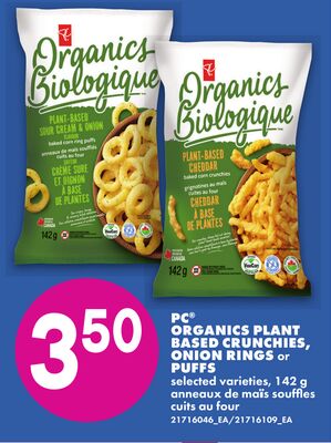 PC® ORGANICS PLANT BASED CRUNCHIES, ONION RINGS or PUFFS, 142 g