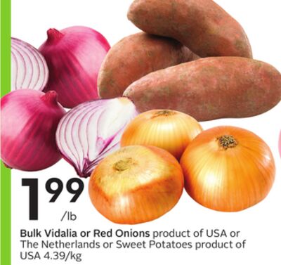 Bulk Vidalia or Red Onions product of USA or The Netherlands or Sweet Potatoes