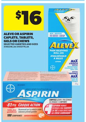 ALEVE OR ASPIRIN CAPLETS, TABLETS, GELS OR CHEWS