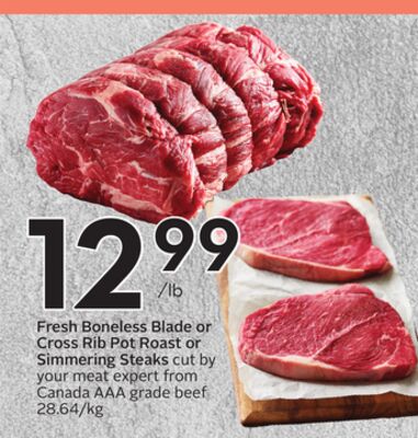Fresh Boneless Blade or Cross Rib Pot Roast or Simmering Steaks