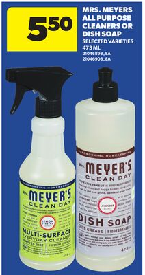MRS. MEYERS ALL PURPOSE CLEANERS OR DISH SOAP, 473 ML