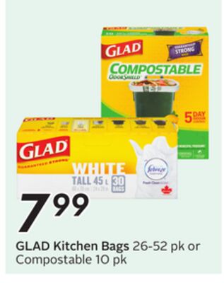GLAD Kitchen Bags 26-52 pk or Compostable 10 pk