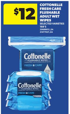 COTTONELLE FRESH CARE FLUSHABLE ADULT WET WIPES, 168'S