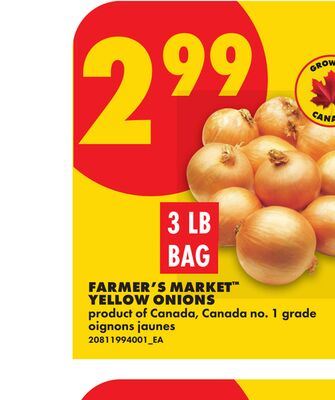 FARMER'S MARKET™ YELLOW ONIONS, 3 LB BAG