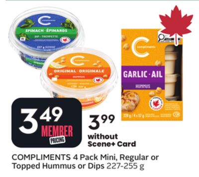 COMPLIMENTS 4 Pack Mini, Regular or Topped Hummus or Dips