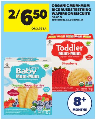 ORGANIC MUM-MUM RICE RUSKS TEETHING WAFERS OR BISCUITS, 50-60 G