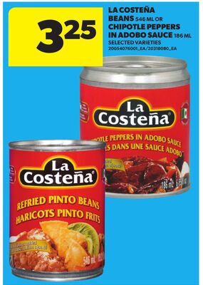 LA COSTEÑA BEANS, 546 ML OR CHIPOTLE PEPPERS IN ADOBO SAUCE, 186 ML